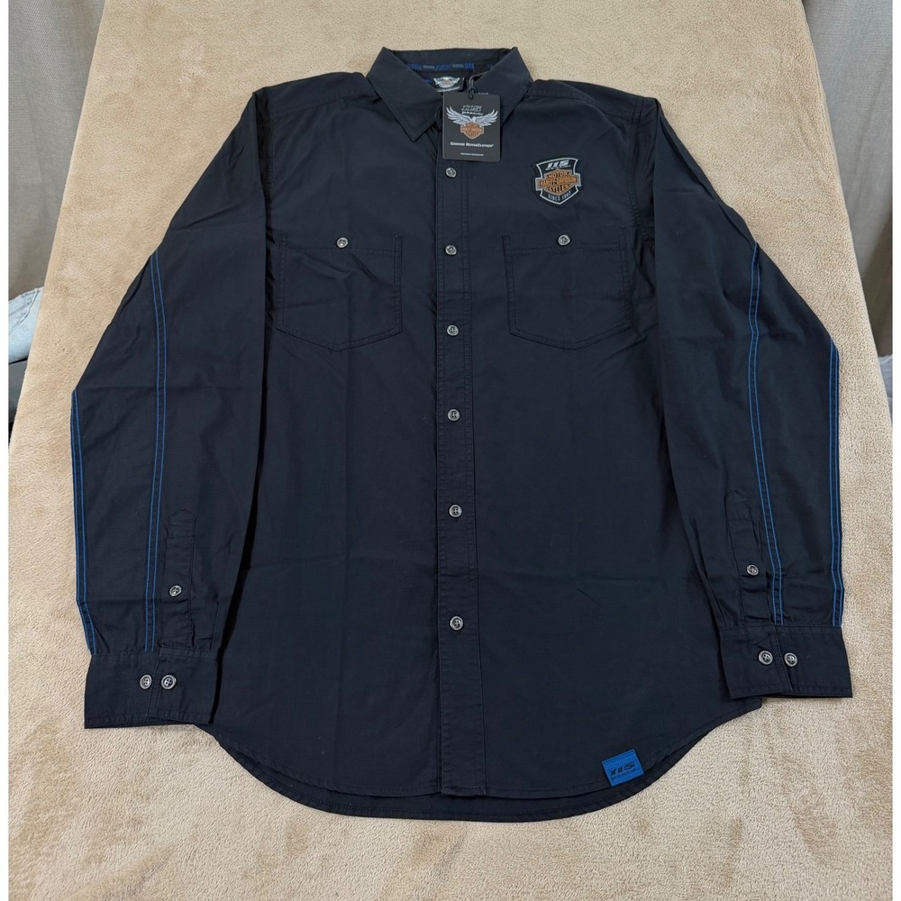 Harley-Davidson 115th Anniversary Shirt Mens Medium Tall Black Ripstop NEW 002